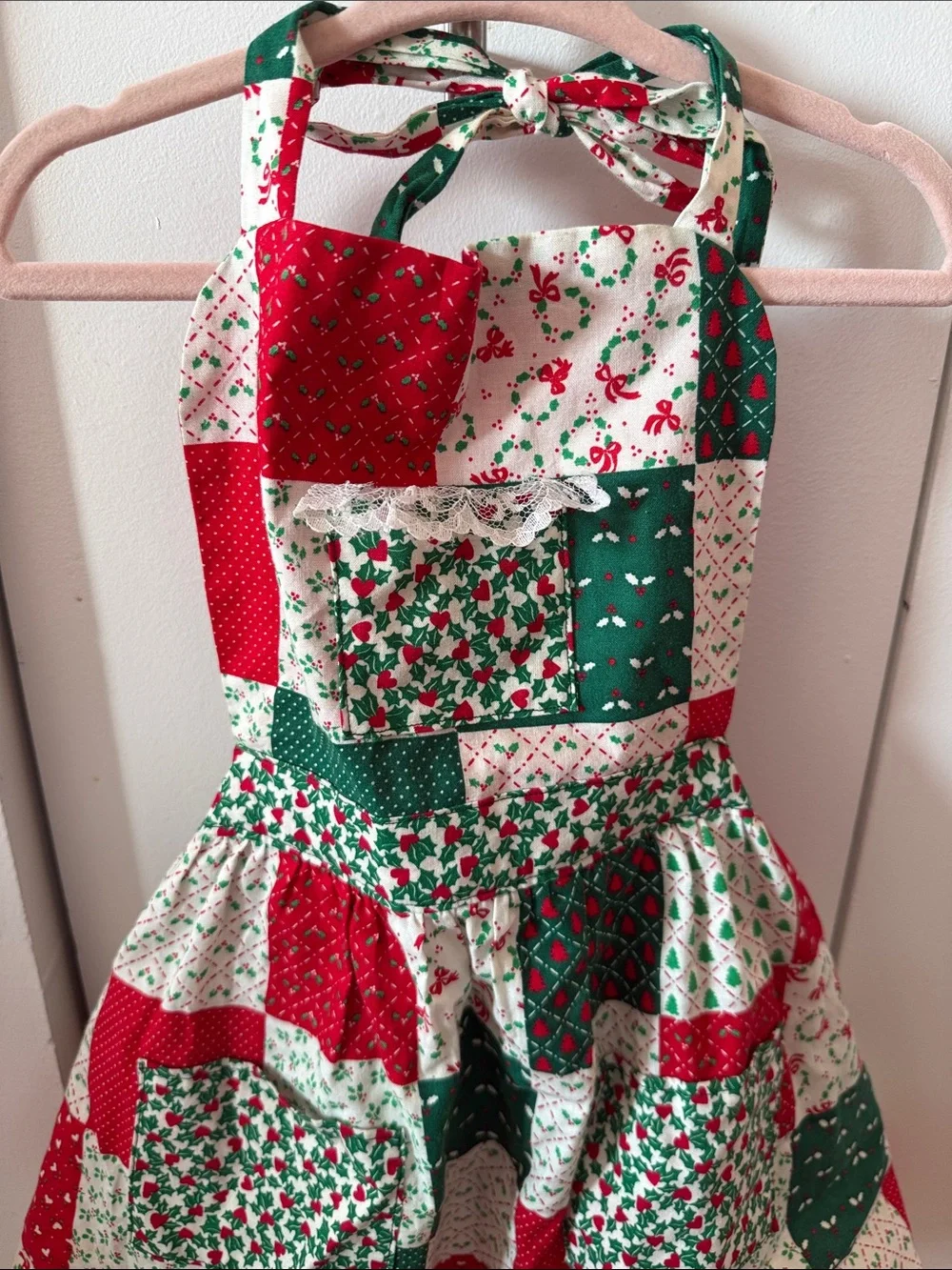 Christmas Patchwork Apron Kids - Red & Green